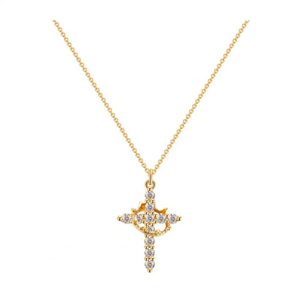 Women Necklace Cubic Zirconia Rotary Cross Pendant Adjustable with Extended Length Lady Clavicle Necklace Neck Jewelry