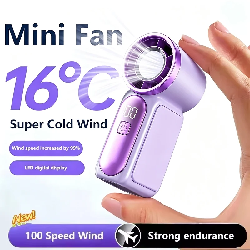 USB Rechargeable Mini Handheld Fan Ultra-Quiet Digital Display Small Electric Fan Powerful Wind Personal Cooling Fan With Light