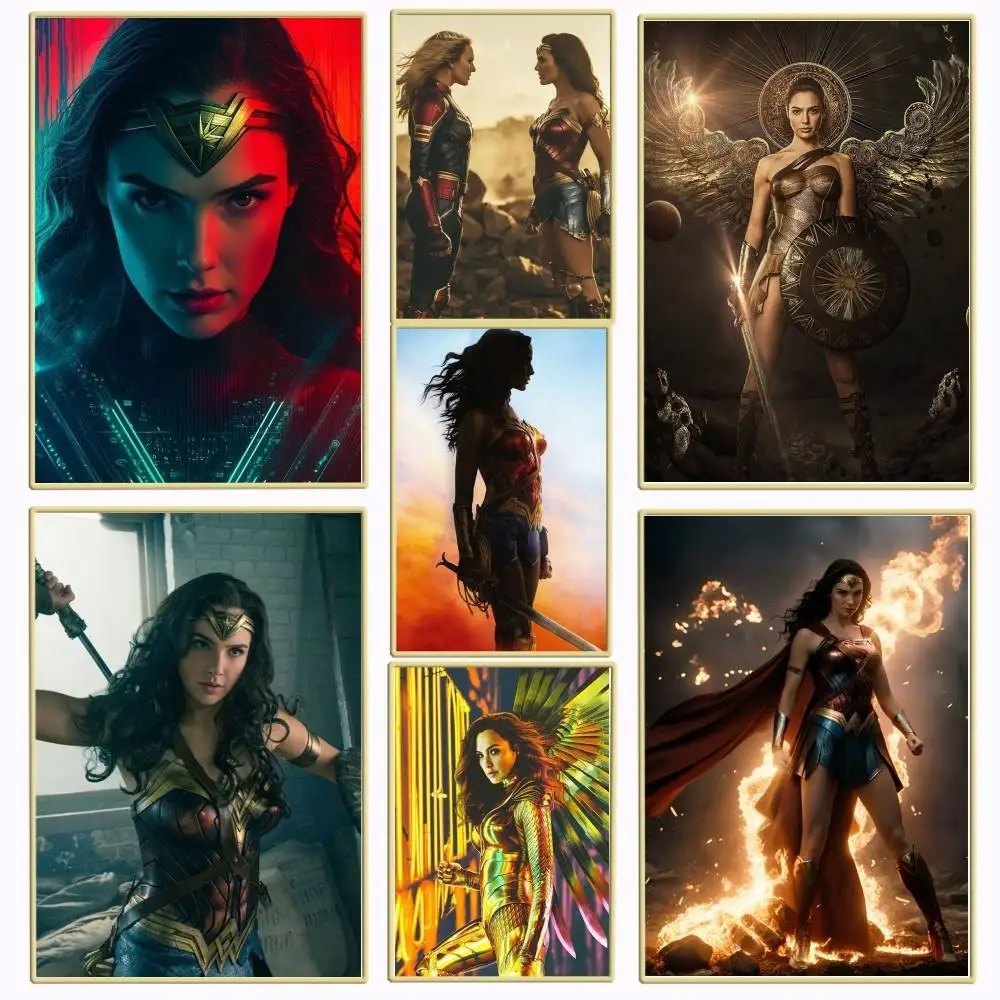 Póster Vintage de Wonder Superhero Woman, adhesivo artístico autoadhesivo, papel impermeable, decoración de pared para cafetería, Bar, habitación, 1 ud.
