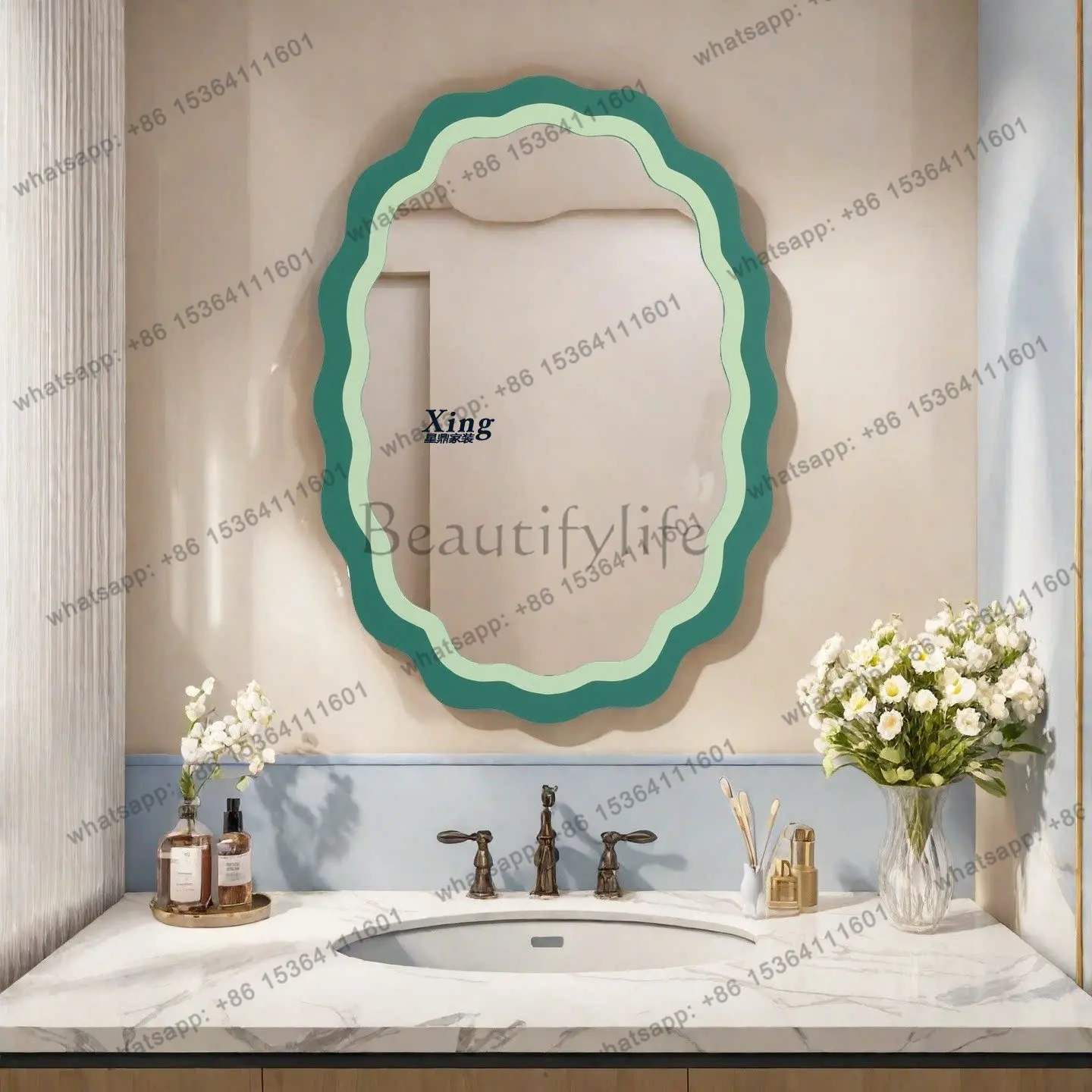 

French retro bathroom vanity mirror wall hanging wall high-end creative art vanity mirror