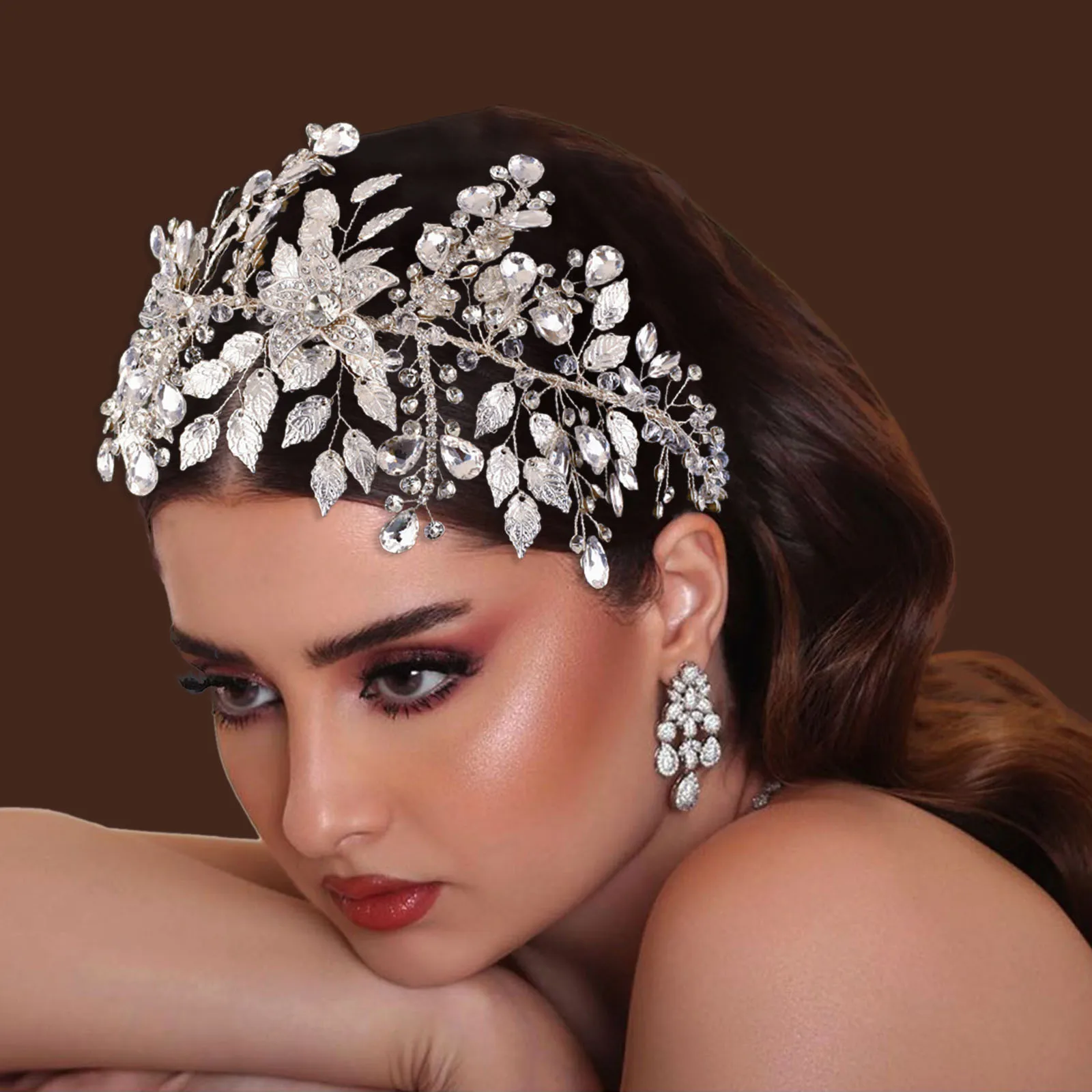 DZ166 Luxury Alloy Flower Bridal Hair Accessories Rhinestone Wedding Headdress Bride Tiara Pageant Hair Ornaments Women Tiaras