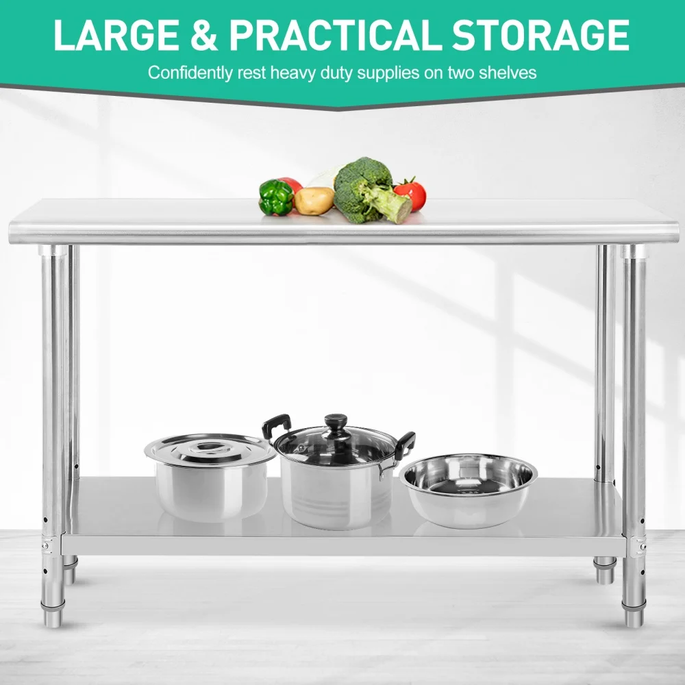 72 x 30 x 35 Inch Stainless Steel Work Table with Open Back Design Heavy Duty Food Prep Workbench for Kitche