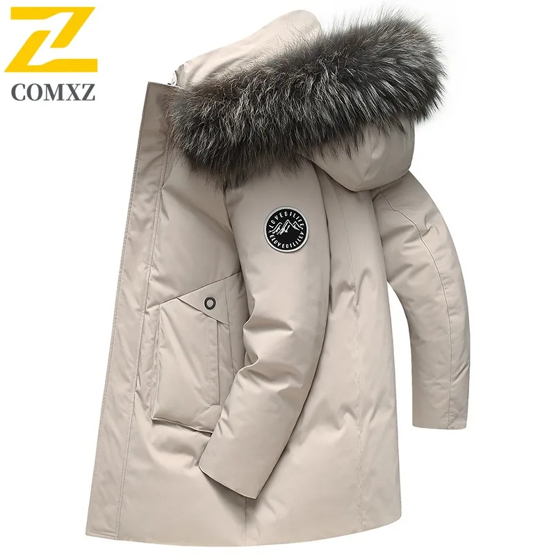 

Maxbarley 2025 Winter Jacket Men Designer Big Fur Collar White Duck Down Filler Coat Long Brand Outdoor Ski Warm Pocket Parka