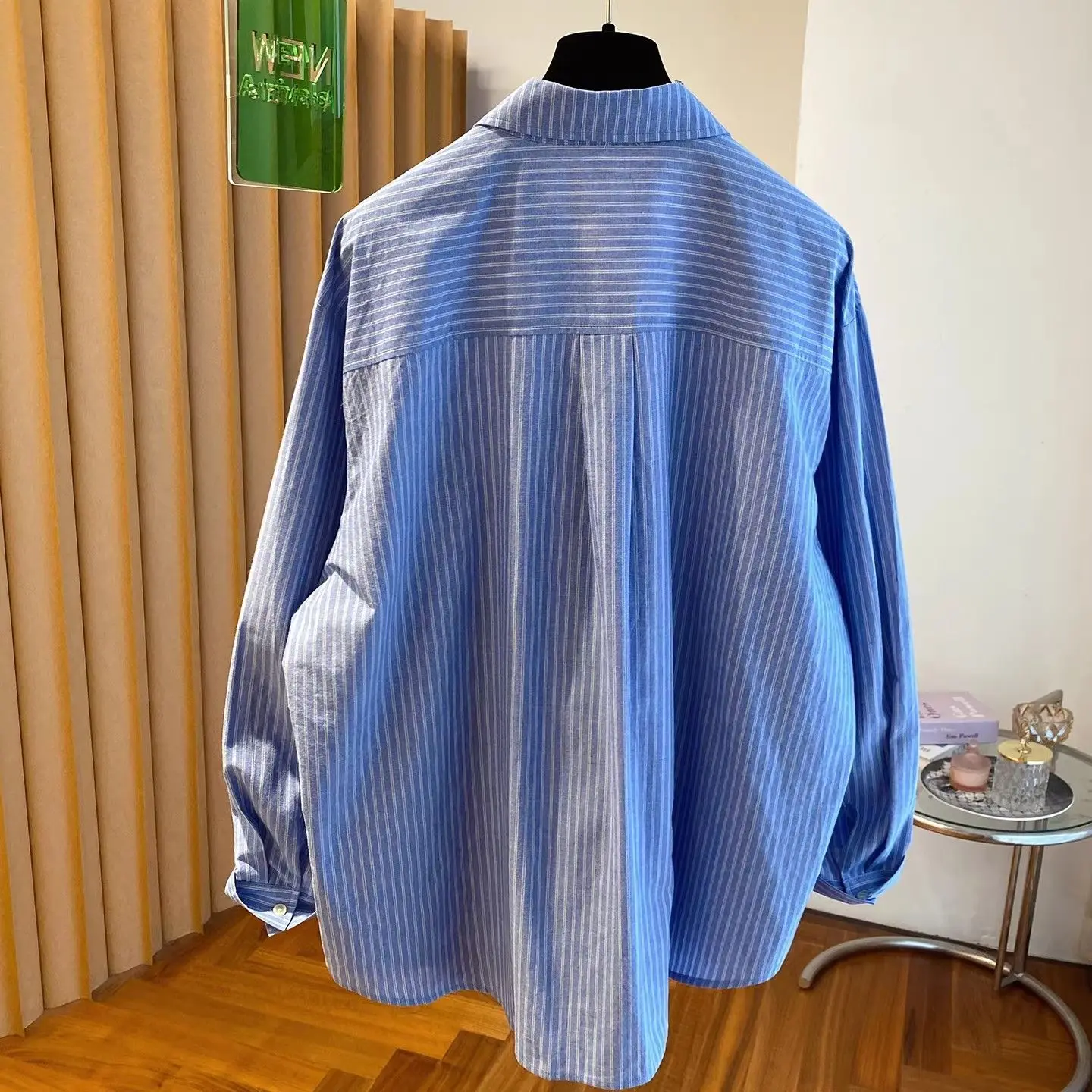 Korean Blue Embroidered Striped Shirt Female 2026New Spring Autumn Coat Ladies Loose Casual Joker Jacket Slim Lapel Women Blouse view 4