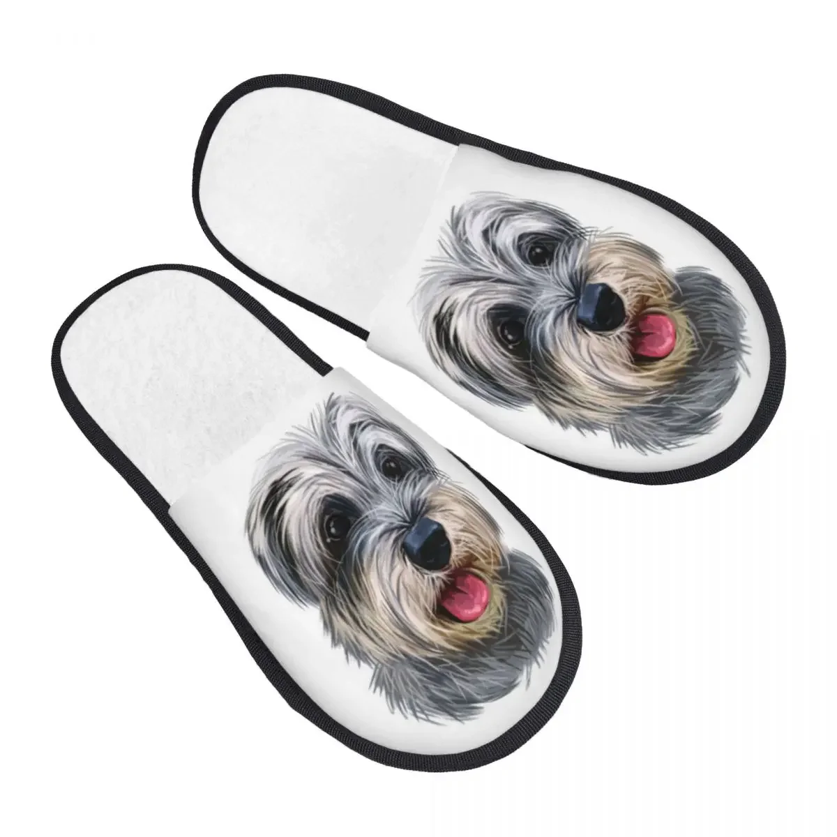 Schnauzer Dog Face Indoor Slippers Furry Slipper Winter Home Shoes House Flat Closed Toe Slides Flip Flops