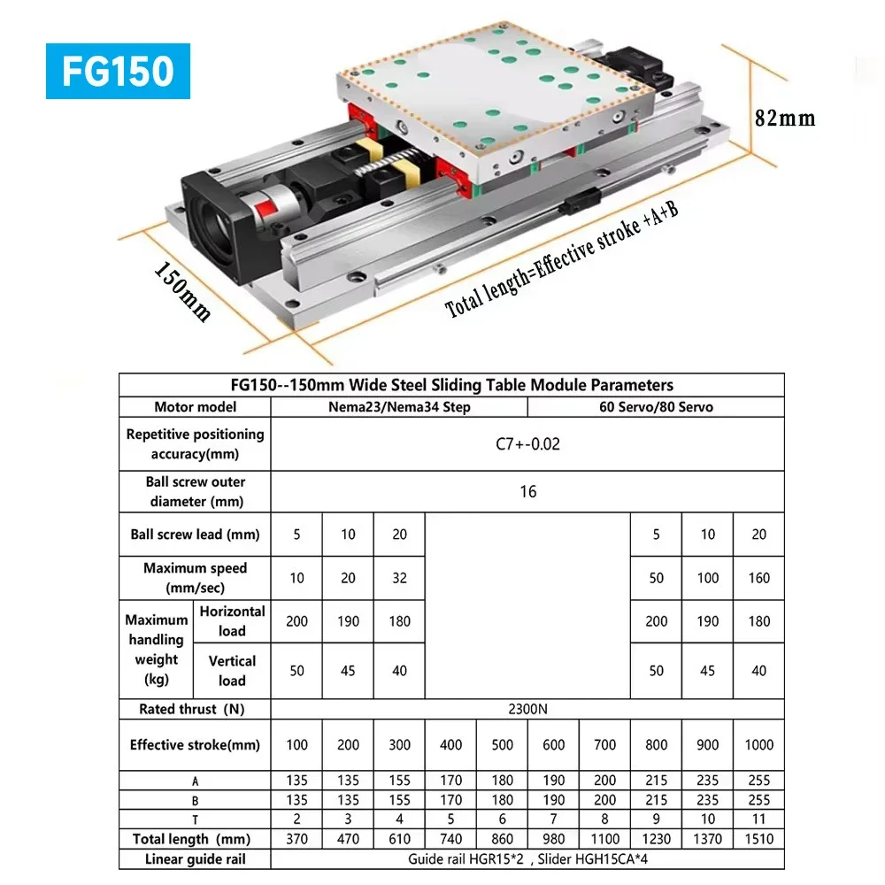 150 MM Zware Stalen Plaat Schuiftafel Module Kogelomloopspindel SFS1605/SFS1610/SFS1620 Slag 100 ~ 1000mm HGH15CA * 4 Slider XY-as CNC