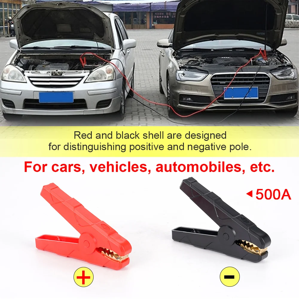 2Pcs 50-500A Red + Black Crocodile Car Caravan Van Battery Test Lead Clips Best Promotion Alligator Clips Connector Plug Power