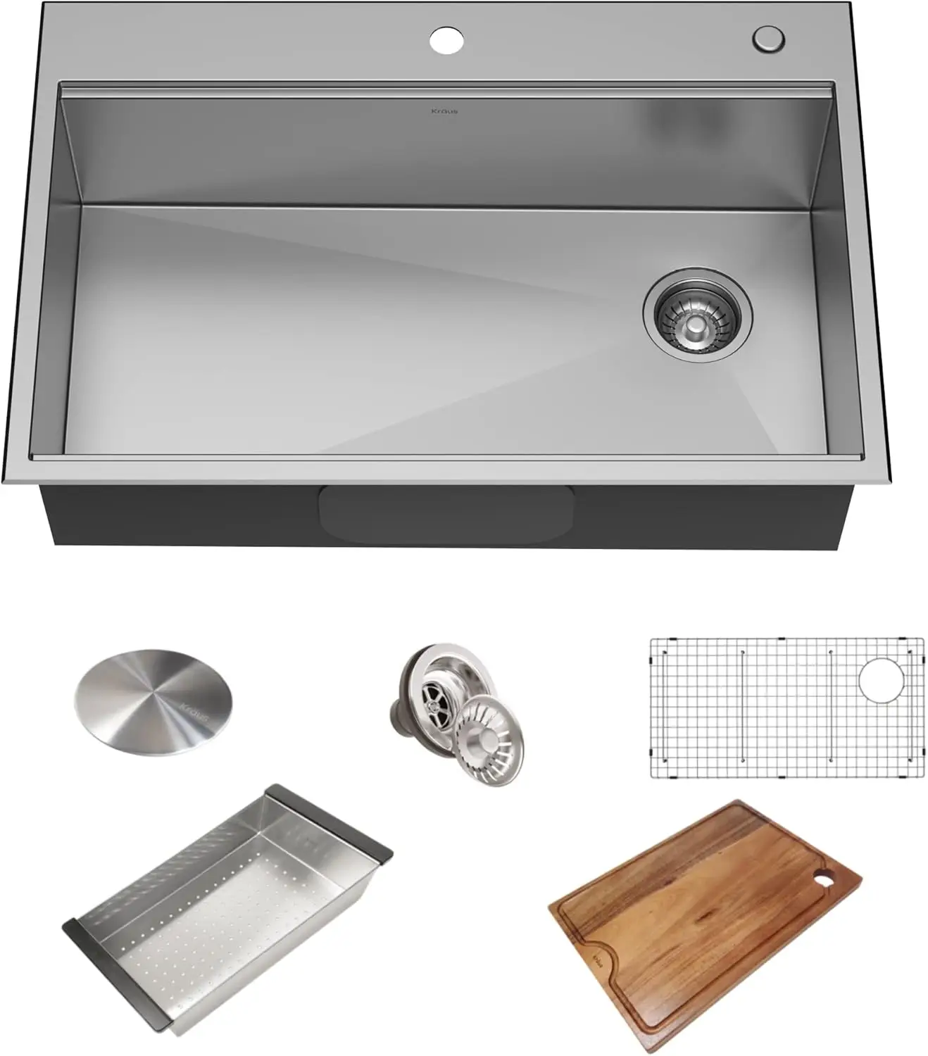 Kraus Kwt310-33/18 Kore Workstation 33-Inch Drop-In 18 Gauge Single Bowl Stainless Steel Kitchen Sink With Integrated Ledge And