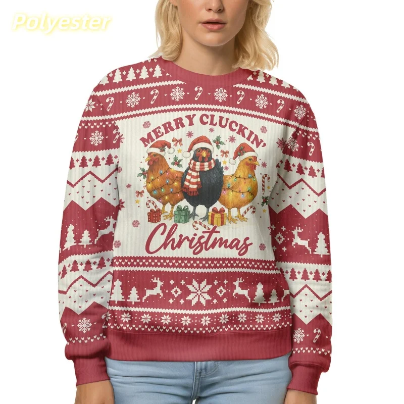 

Christmas Deer Chicken Pattern Sweatshirts For Men Women Cute Animals 3D Printed Pullover Loose Hoodies Long Sleeve O-Neck Tops