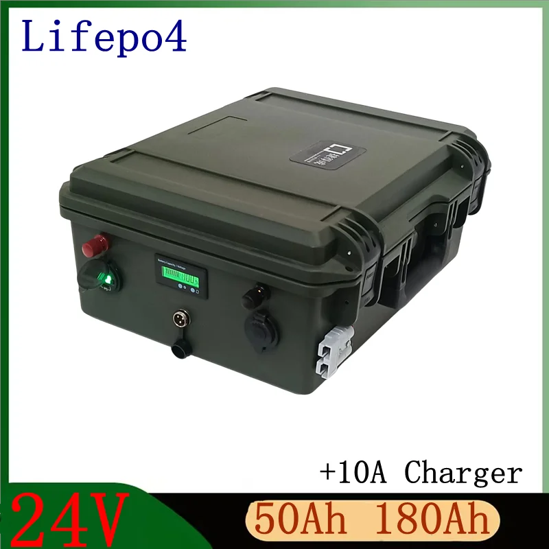 

Waterproof 24V 50Ah 60Ah 80Ah 100Ah 130Ah 150Ah 180Ah Lifepo4 battery BMS 8S for trolling motor solar system Camper+10A Charger