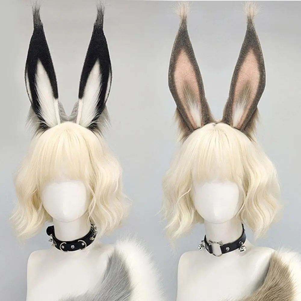 

Мультяшная плюшевая повязка на голову с длинными ушками животных, обруч из искусственного меха с заячьими ушками, милые ленты для волос в виде кролика, костюмные вечерние аксессуары для волос
