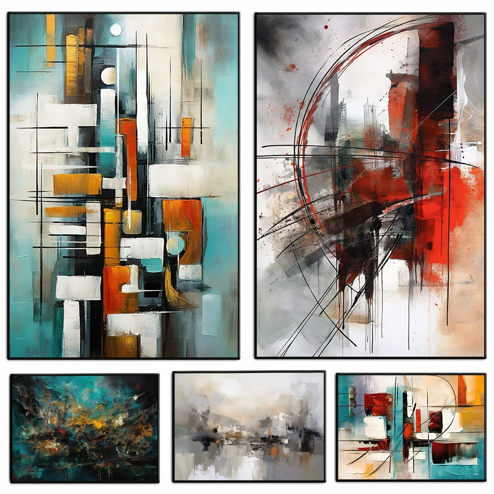 Abstract Colorful Poster Modern Geometry Line Oil Acrylic Canvas Painting Trendy Wall Art Living Room Bedroom Home Decor Mural