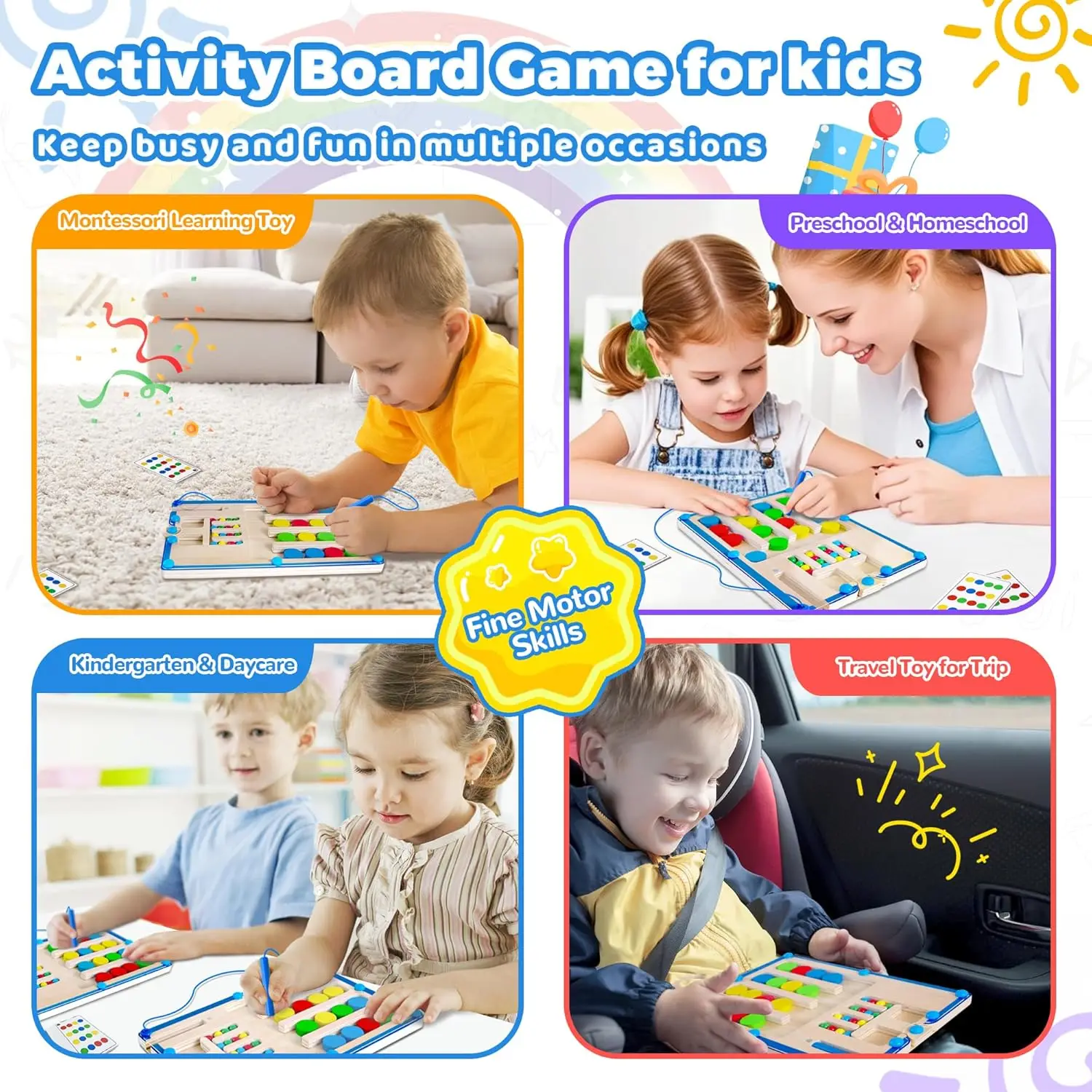 Magnetisches, farblich passendes Puzzle-Brettspielzeug für Kinder, Montessori-Spielzeug für Kleinkinder für 3 4 5 6 Jahre alte Jungen und Mädchen, Geburtstagsgeschenke, Holz S