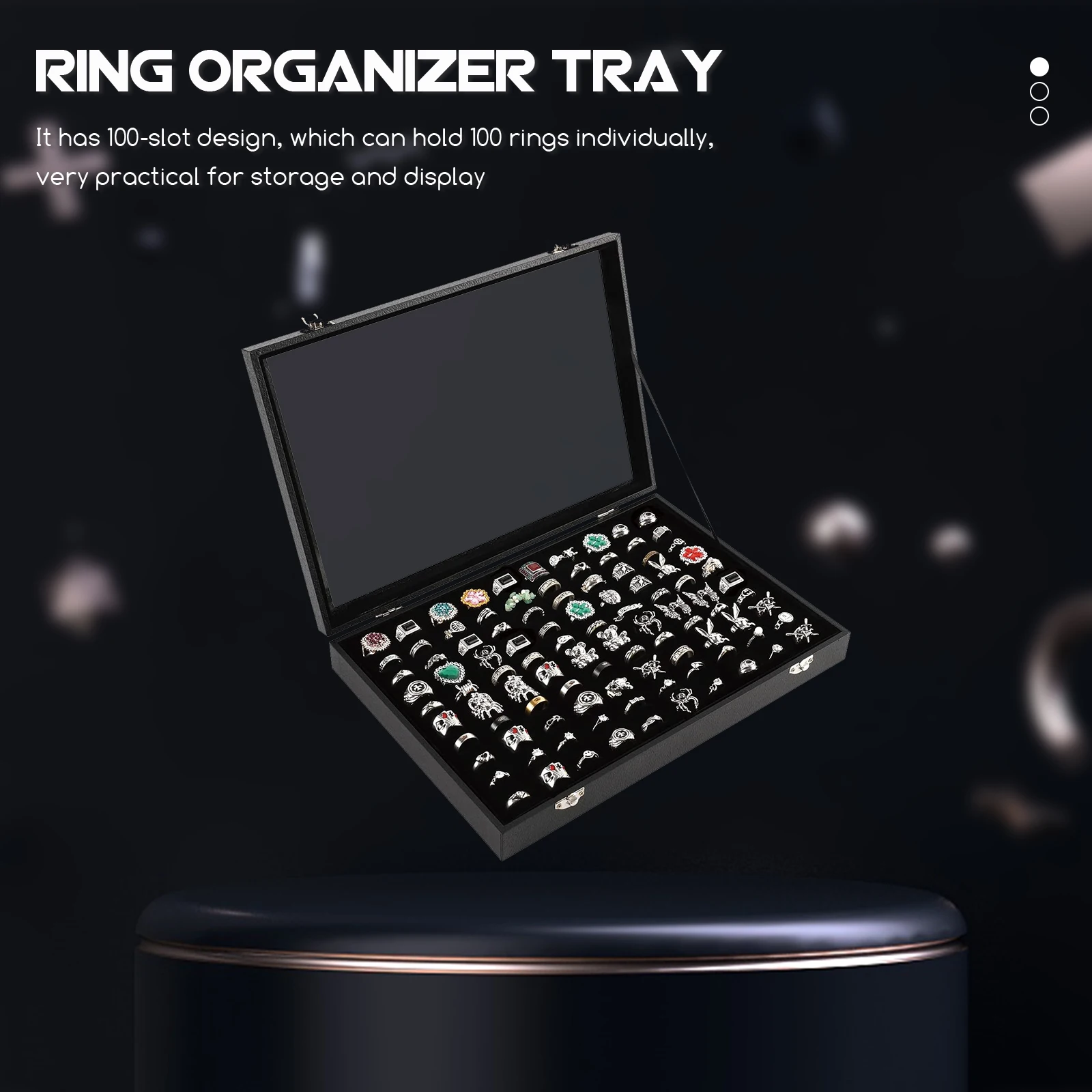 

100 Slots Storage Box Black Jewelry ganizer Jewelry ganizer Glass Lid for Multiple Rings Display Case Holder Ring Boxes
