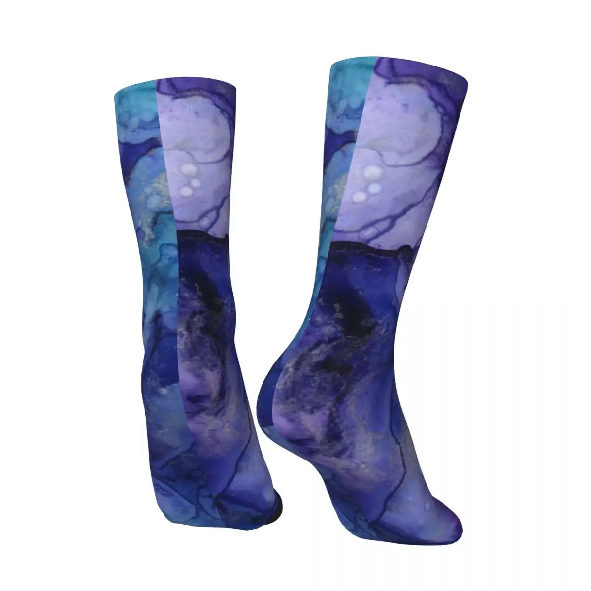 Marbled Abstract Print Socks Blue and Purple Liquid Kawaii Stockings Unisex Quality Cycling Socks Winter Graphic Anti Slip Socks