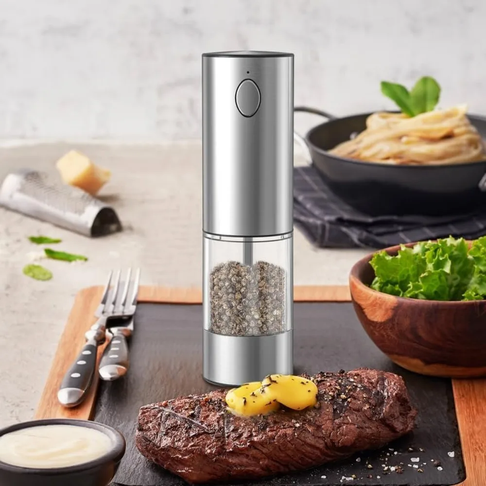 Electric Salt and Pepper Grinder Set, with Ceramic Grinder, 6 Adjustable Coarseness, LED Light & Stainless Steel. 2 Packs