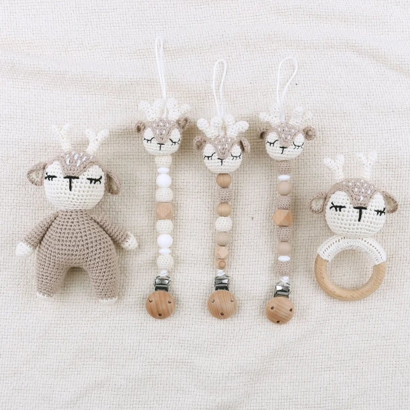 

Baby Pacifier Clip Crochet Deer Chewable Teething Bracelet Soother Chain Boy Girl Teether Infant Shower Gift