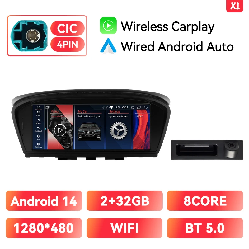XONRICH Android 15 Draadloze CarPlay Autoradio voor BMW 5 Serie E60 E61 E63 E64 E90 E91 E92 E93 CCC CIC Multimedia GPS Navigatie