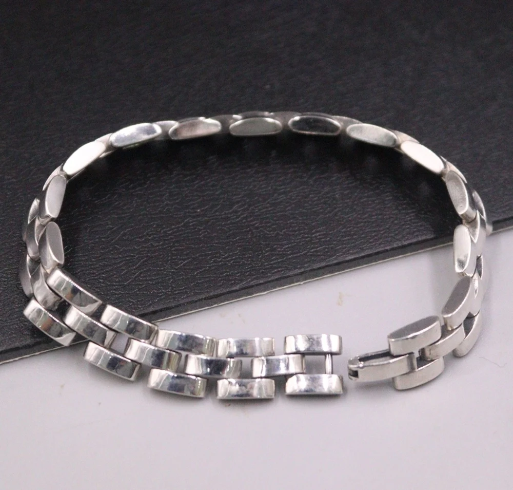 

Real Solid 925 Sterling Silver Chain Men Lucky 9mm Square Link Bracelet 39-40g/20cm