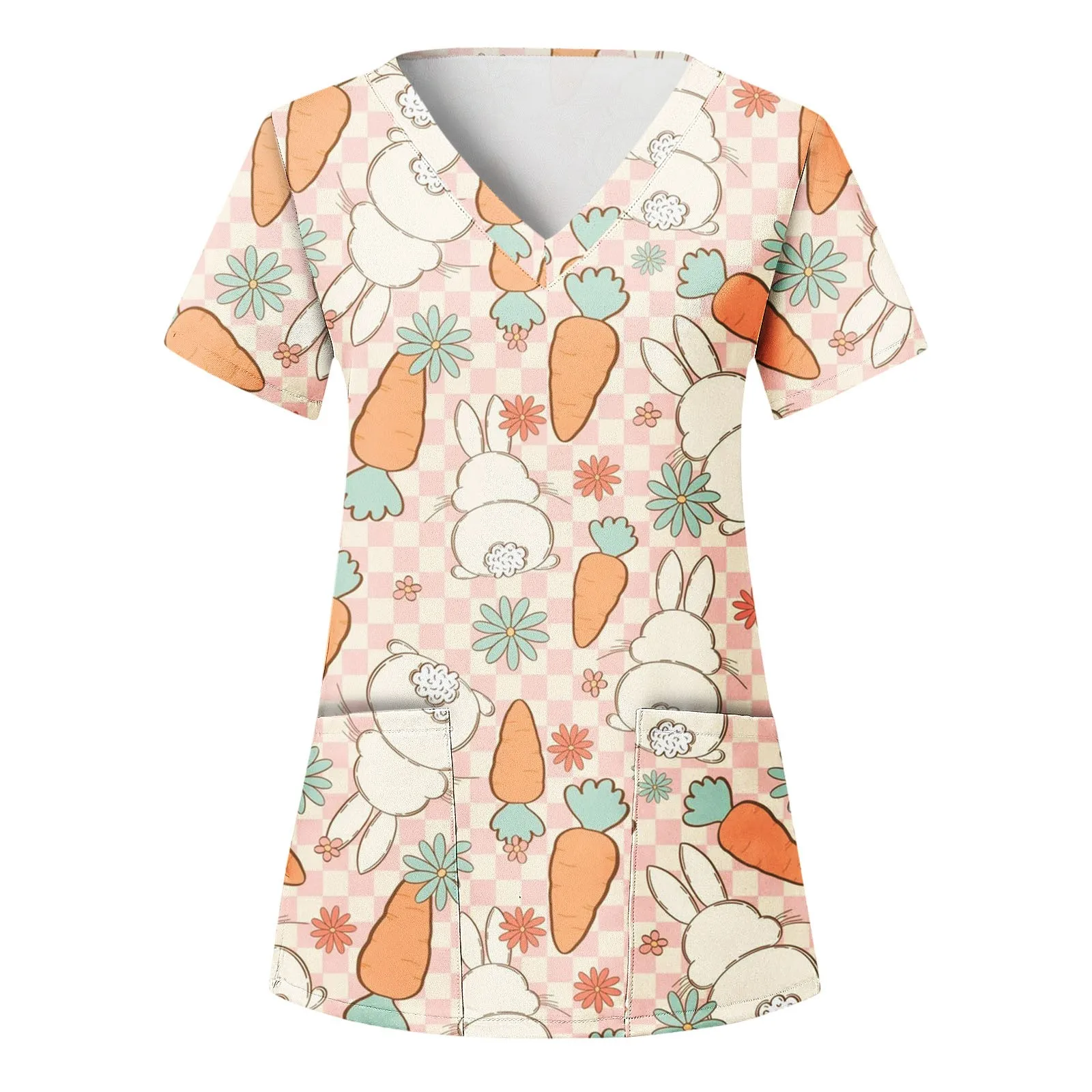 Uniforme de enfermería para mujer, ropa de trabajo, Top con dos bolsillos, estampado gráfico, cuello en V, camisetas médicas de manga corta, blusa