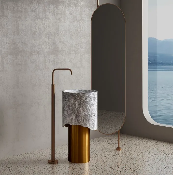 Modern Luxury Gold Color Artificial Stone Bathroom Sink Stand Column Unique New Style Stainless Steel Stand for Wash Basin