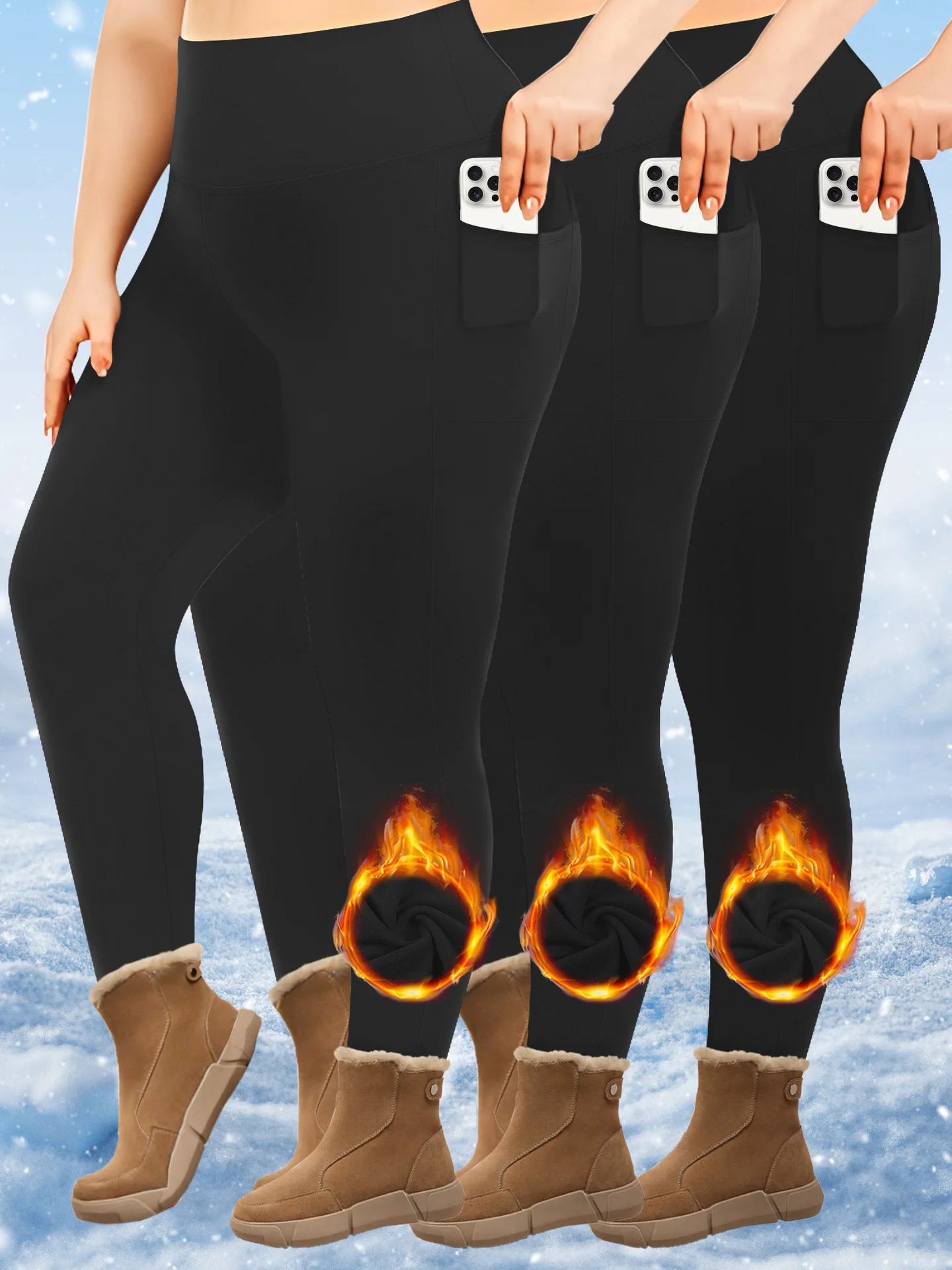 

High-Waisted Plus-Size Fleece-Lined Leggings Summer Yoga Pants Hip-Lifting 7/8 Length Workout Trousers for Women