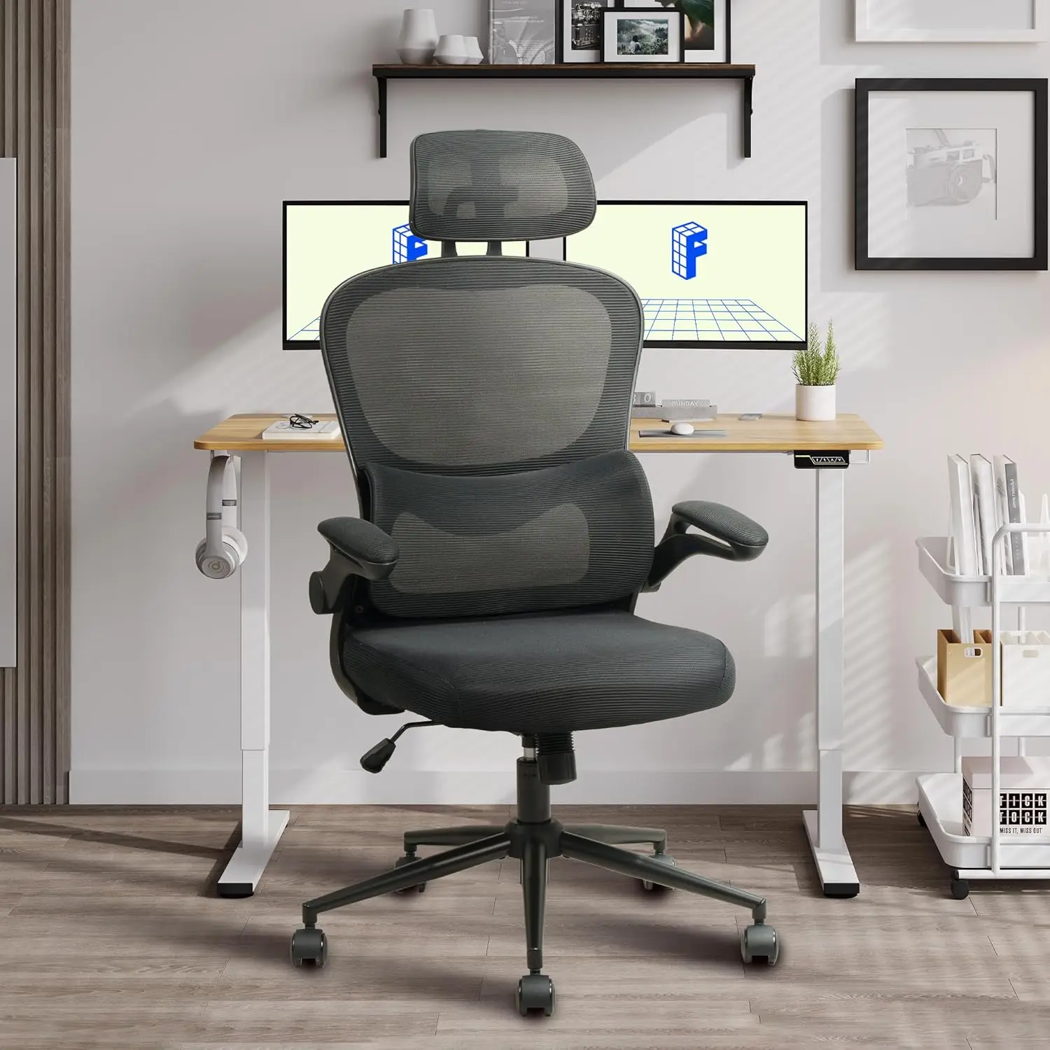 Bürostuhl, ergonomische Computers tühle mit Kopfstütze, Lordos stütze und Kipp funktion, Mesh-Home-Office-Schreibtisch