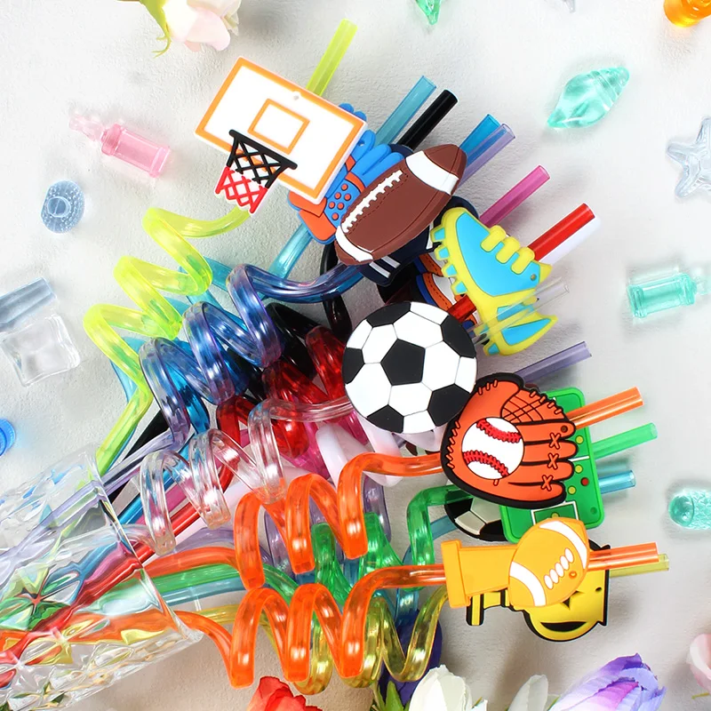 

6pcs straws, various ball themed straws, reusable Theme Birthday Party, Festival Decoration Straws Wedding Kitchen Supplies