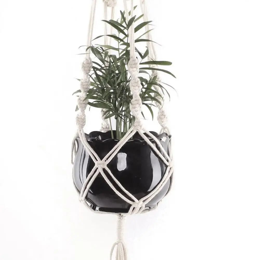 Colgador de Macramé Hecho a Mano, Cesta Colgante de Cuerda de Algodón, Soporte para Macetas, Decoración de Pared para Interiores, Exteriores, Balcón y Jardín