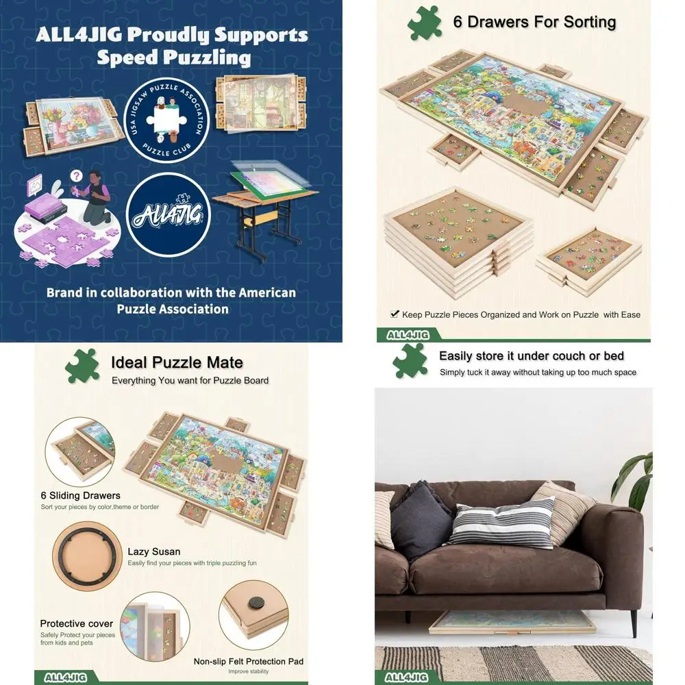 

28x40 Inch 2000-Piece Rotating Puzzle Board with Drawers, Portable Wooden Lazy Susan for Adults, Ideal Birthday Gift