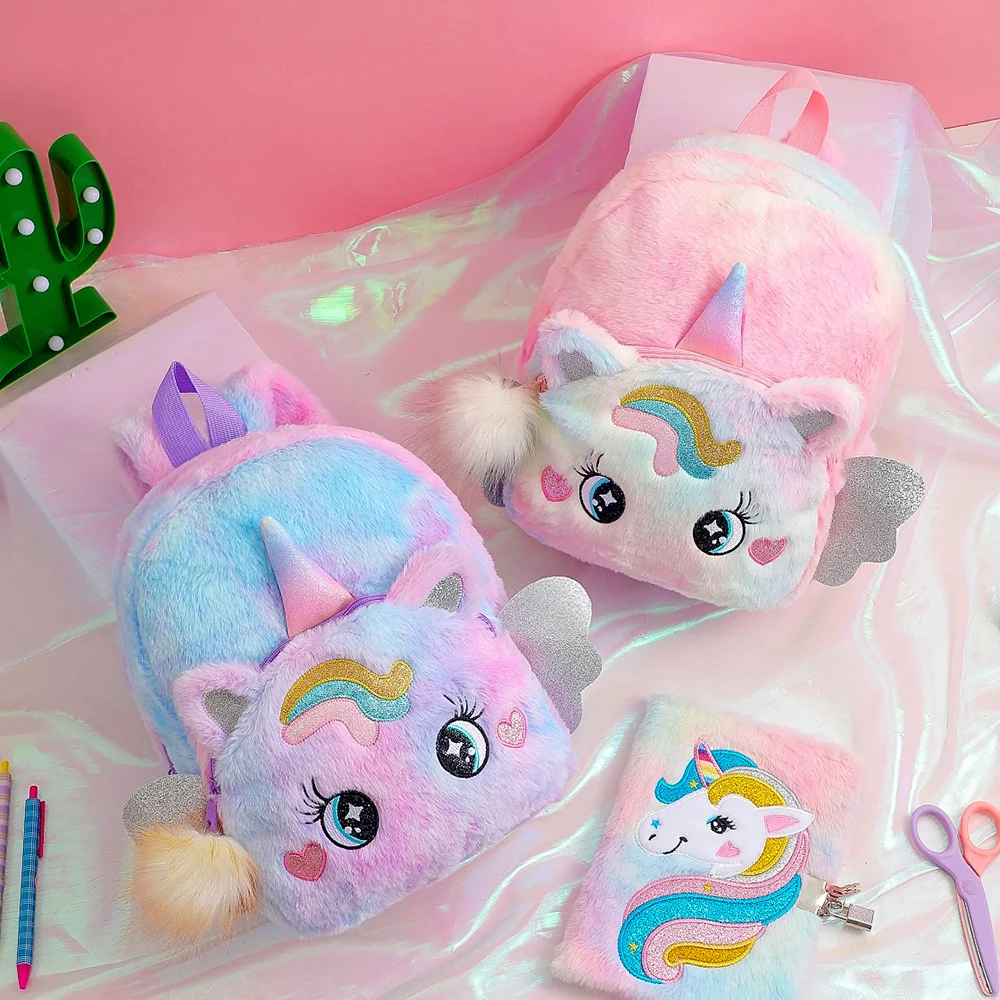 2024 New Cartoon Unicorn Plush Cute Backpack Children'S Small Schoolbag Kindergarten Girls' Backpack Kids Backpack