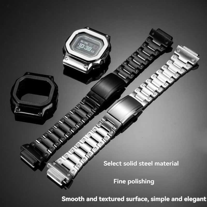 Pulseira de relógio de aço inoxidável sólido + moldura para Casio G-SHOCK DW-H5600 DWH5600 |   Monitor de taxa |   Pulseira de metal de reposição
