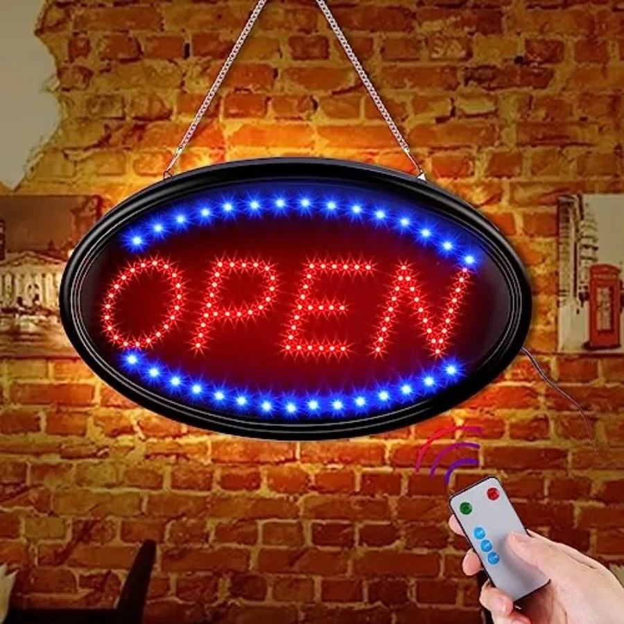 LED Open Sign, Large 23x14 inch Business Open Sign with Remote Electric Display Light, 2 Modes Flashing and Steady Lights for B