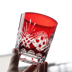 Red Edo Crystal Whisky Glass Japanese Style Handmade Kiriko Hand Engraving Water Wine Cup Beer Cold Drink Glasses Liquor Tumbler