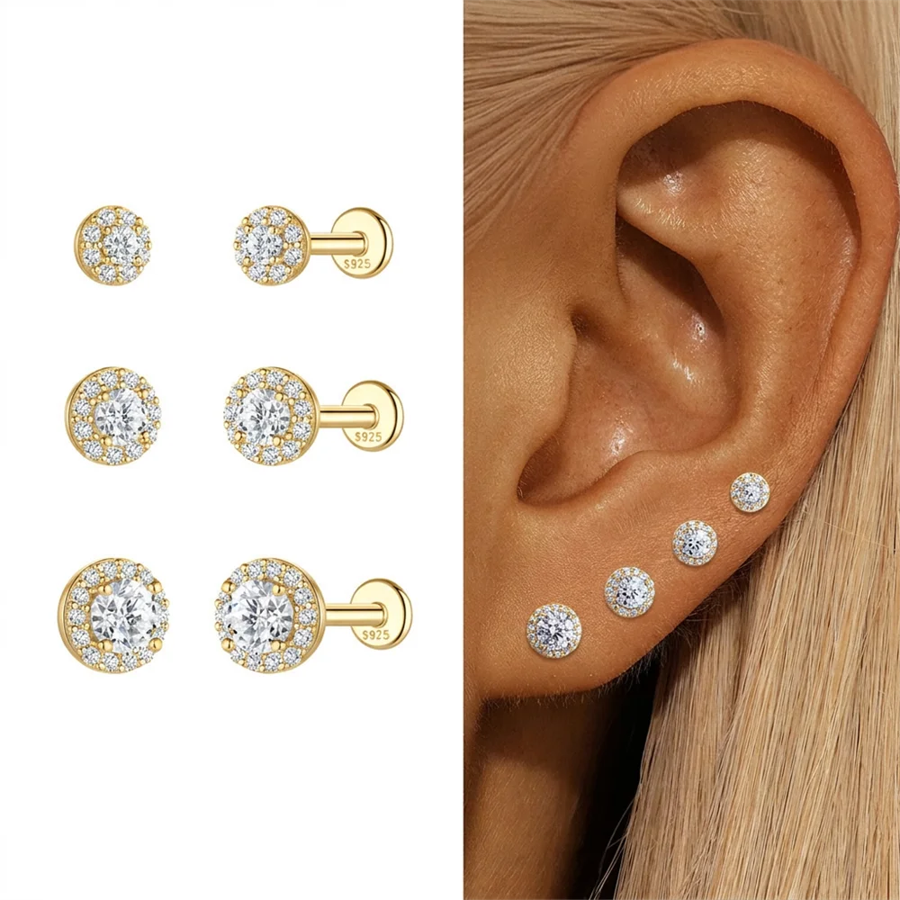 AIDE 925 Sterling Silber 1 Stück Sechsklauen Funkelnder Moissanit Damen Multi-Größen Flacher Rücken Knorpelpiercing Hochzeits-Brautgeschenk – Detail 4