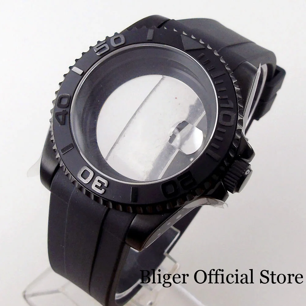 BLIGER 40mm PVD Coated Watch Case fit NH35A NH36A ETA 2824 2836 MIYOTA 8215 821A PT5000 ST2130 Black Rubber Strap