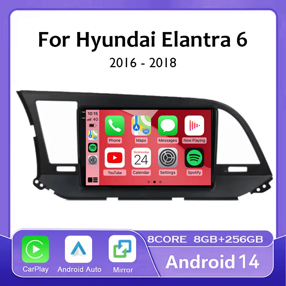 

Автомобильный радиоприемник Android 14 для Hyundai Elantra 6 2015 2016 2017 2018, видеоплеер Multimidia, GPS-навигация, разделенный экран, камера DPS 360