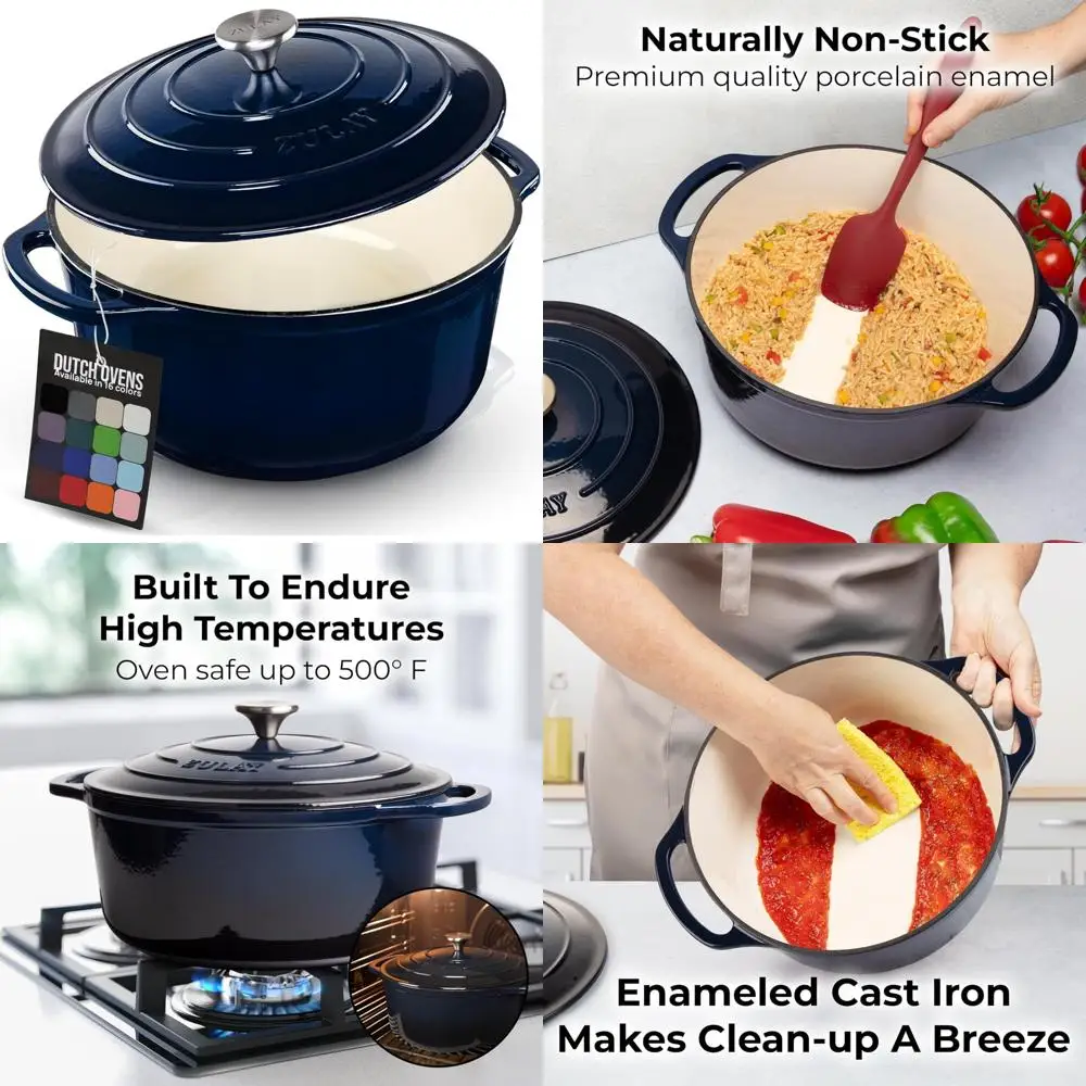 

6-литровая эмалированная чугунная голландская духовка с крышкой — долговечность премиум-класса, безопасная для духовки до 500 ° F, Heavy Duty Cooking for Delicious M