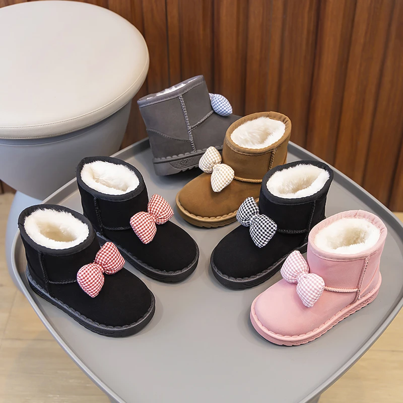 

Winter Girl's Snow Boots Appliques Mid-calf Plush Kids Booties Fashion Adorable Flexiable Platform Children Short Boot 23-36