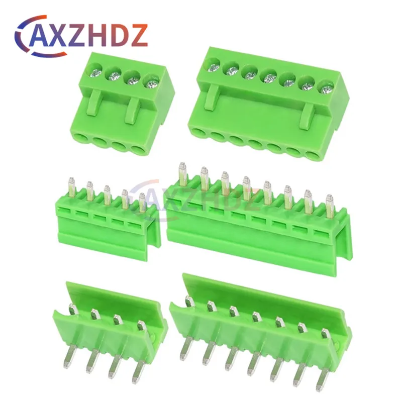 20PCS HT 3.96mm 10A 300V Connector Plug-in Terminal Block Green Female Male Plug Socket Straight Curved Needle 2/3/4/5/6/7/8Pin