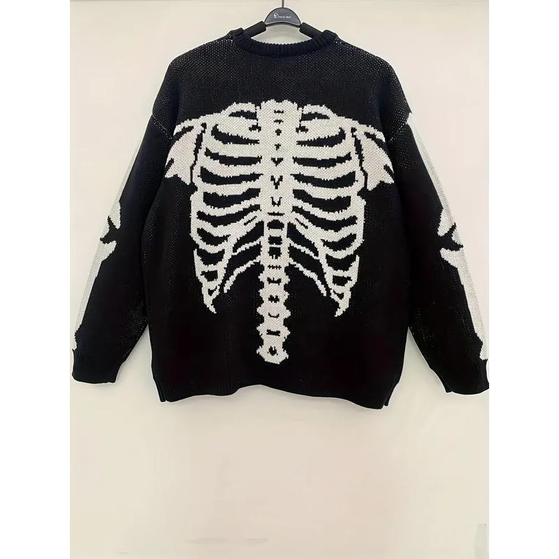 2026 Autumn New Loose Sweater Knitted Sweater Pullover Printed Color Blocked Pullover