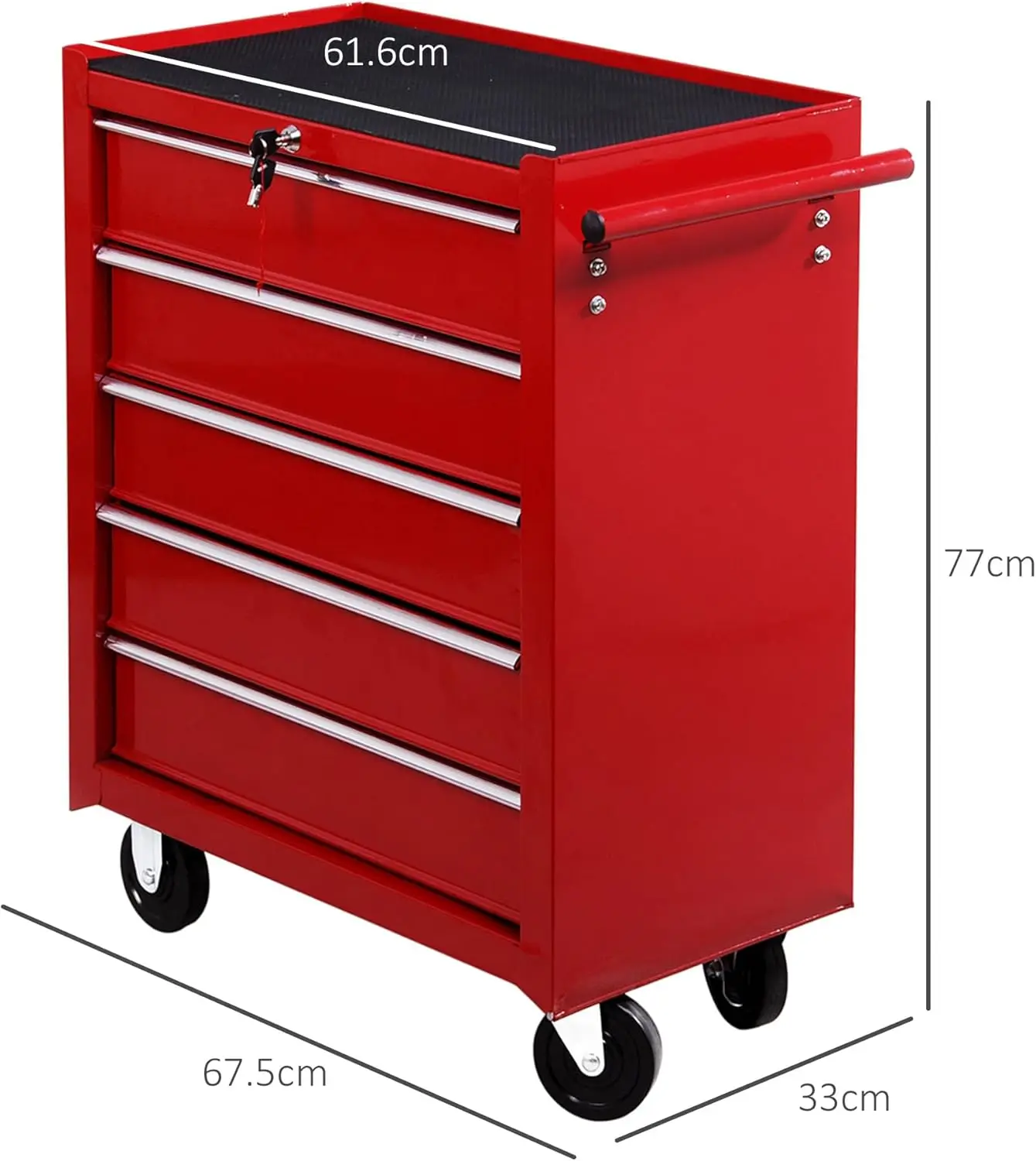 #￥forJINFENG 5-Drawer Lockable Steel Tool Chest with Wheels Cabinet 100kg Load Capacity Side Opening Red