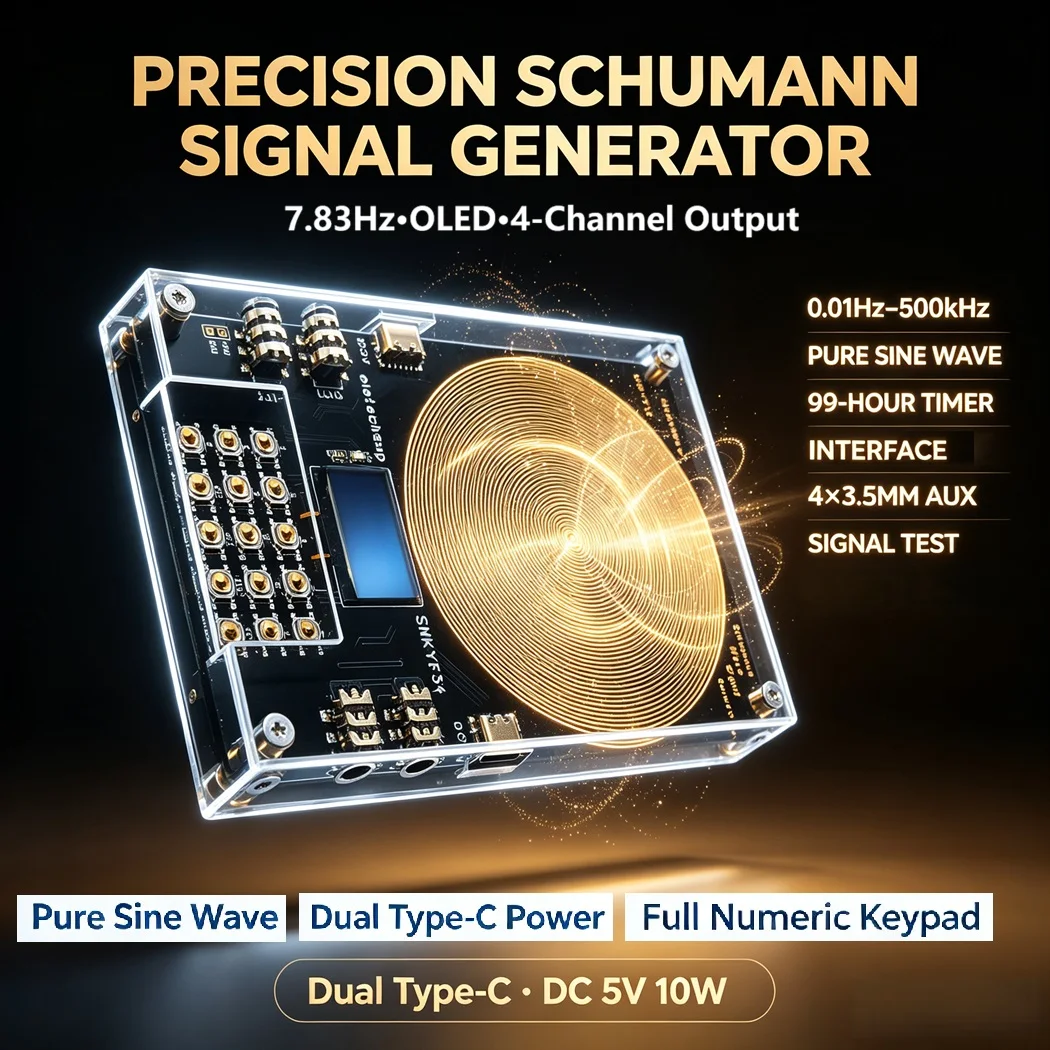 Schumann Wave Generator 0.01Hz-500KHz Pure Sine Wave OLED Display Dual Type-C 4CH 3.5MM AUX Output 99H Timer