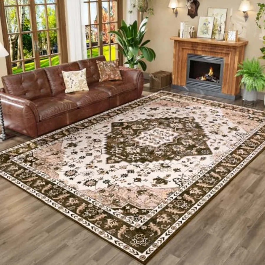 

Vintage Design Area Rugs for Living Room 4x6 Machine Washable Floral Collection Traditional Bedroom Rug Low Pile Cute Room Prin
