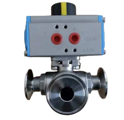 T Type L Type Gateway DN32 DN38 DN40 Sanitary Aluminum Pneumatic Three Way Tri Clover Clamp Ball Valve