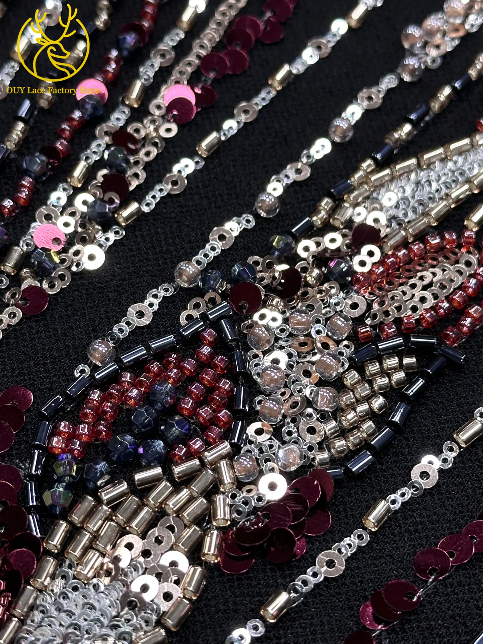 Hochwertiger nigerianischer bestickter Perlen-Spitzenstoff 2026 – Neuer Stil, afrikanische Pailletten-Mesh-Spitze, ideal zum Nähen von Hochzeitskleidern – Detail 7