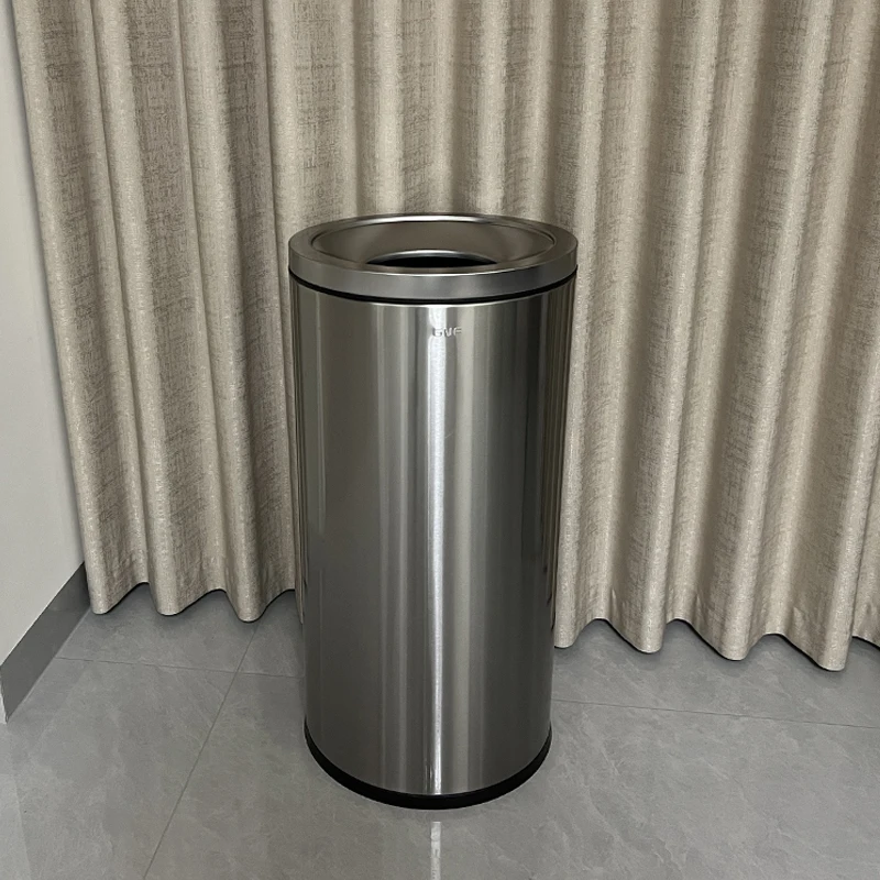 

Round stainless steel trash can 50 liters shopping mall corridor company bathroom uncovered direct delivery cylinder