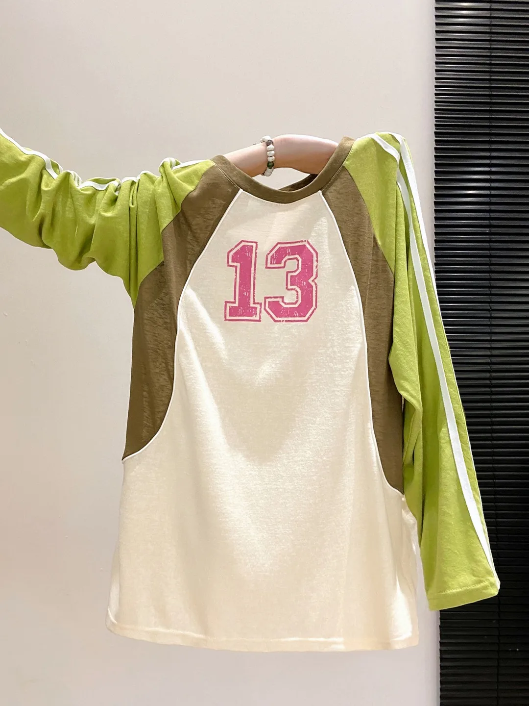 Loose Fit Long Sleeve round Neck T-Shirt Women's Summer New Lazy Style Casual Sunshade Shirt Top Color Block Print Cotton Blend