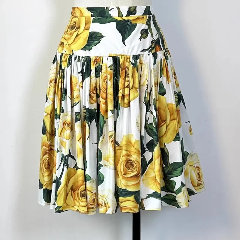 Seifrmann Fashion Damski Nowy Zestaw Plażowy: Top na Cienkich Ramiączkach z Odkrytymi Ramionami, Pleciony Bawełniany Top z Nadrukiem + Mini Spódniczka