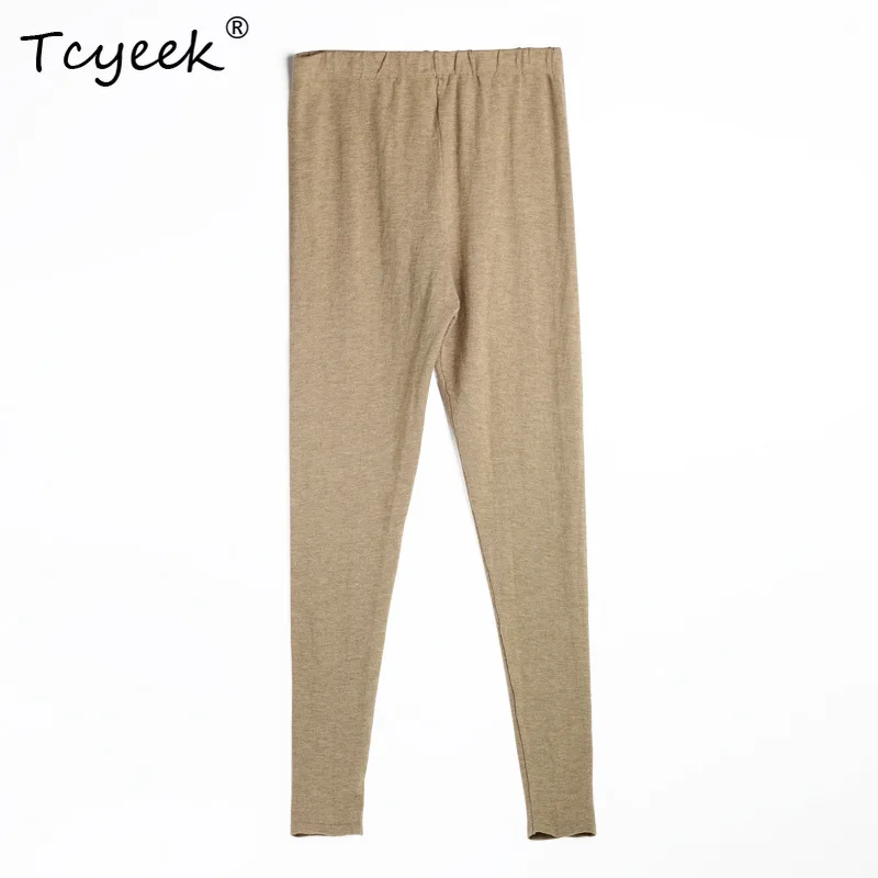 

Tcyeek Women's 80% Silk 15% Wool 5% Nylon Pants Knit Stretchy Full Length Warm Sweater Thermal Leggings Autumn Winter B37127QC